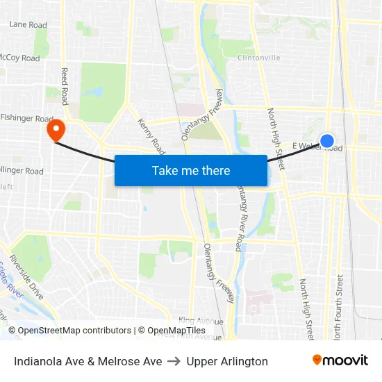 Indianola Ave & Melrose Ave to Upper Arlington map