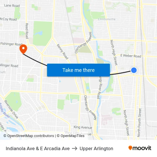 Indianola Ave & E Arcadia Ave to Upper Arlington map