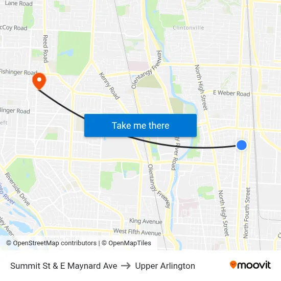 Summit St & E Maynard Ave to Upper Arlington map
