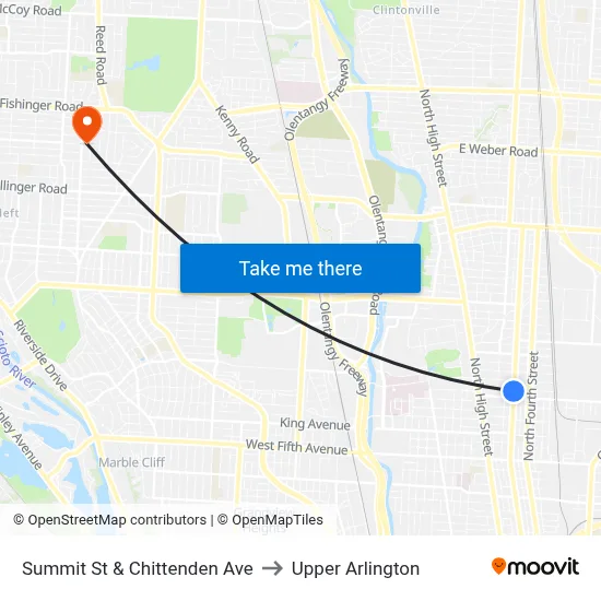 Summit St & Chittenden Ave to Upper Arlington map