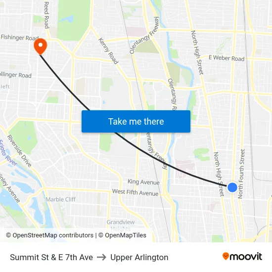 Summit St & E 7th Ave to Upper Arlington map
