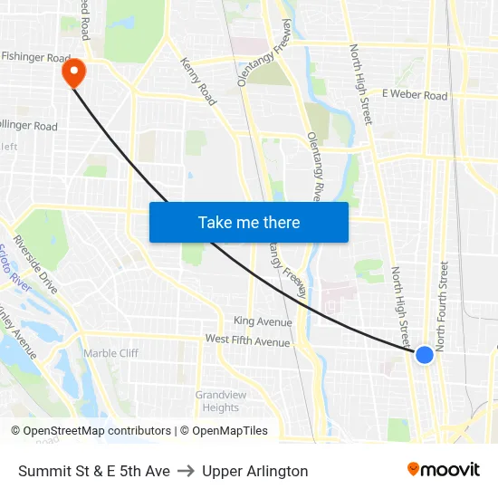 Summit St & E 5th Ave to Upper Arlington map