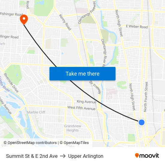 Summit St & E 2nd Ave to Upper Arlington map