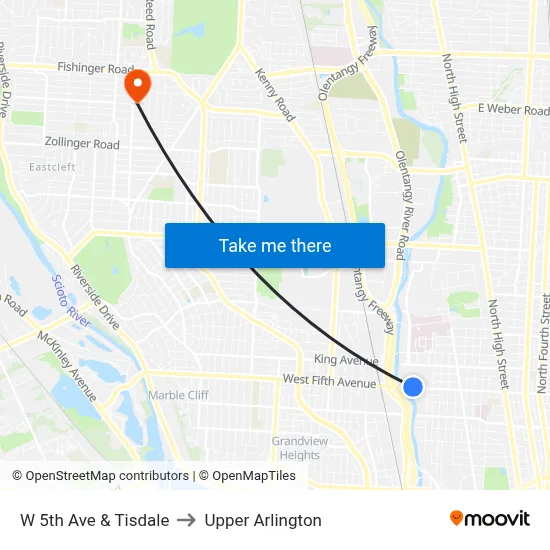 W 5th Ave & Tisdale to Upper Arlington map