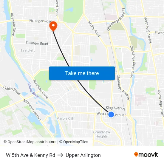 W 5th Ave & Kenny Rd to Upper Arlington map