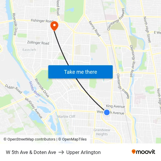 W 5th Ave & Doten Ave to Upper Arlington map