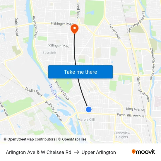 Arlington Ave & W Chelsea Rd to Upper Arlington map