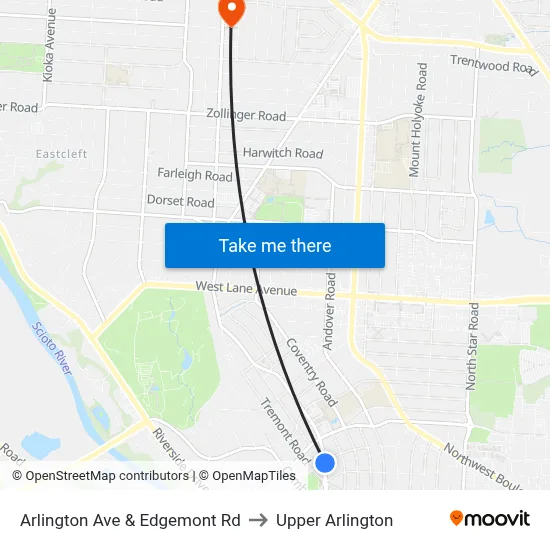 Arlington Ave & Edgemont Rd to Upper Arlington map