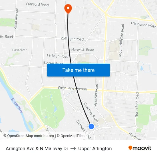 Arlington Ave & N Mallway Dr to Upper Arlington map