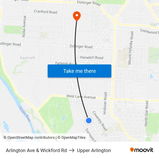 Arlington Ave & Wickford Rd to Upper Arlington map