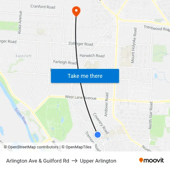 Arlington Ave & Guilford Rd to Upper Arlington map