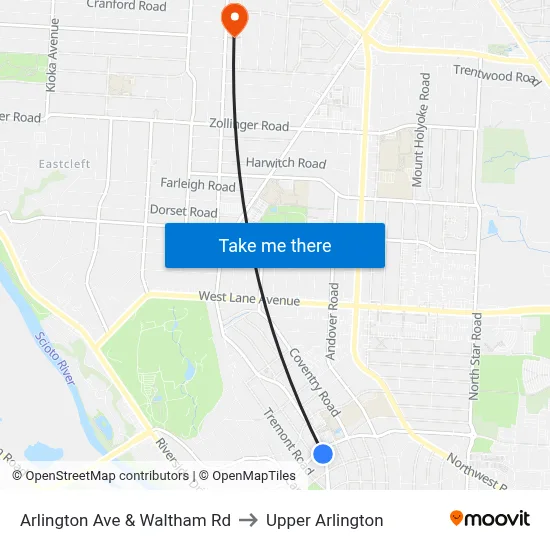 Arlington Ave & Waltham Rd to Upper Arlington map