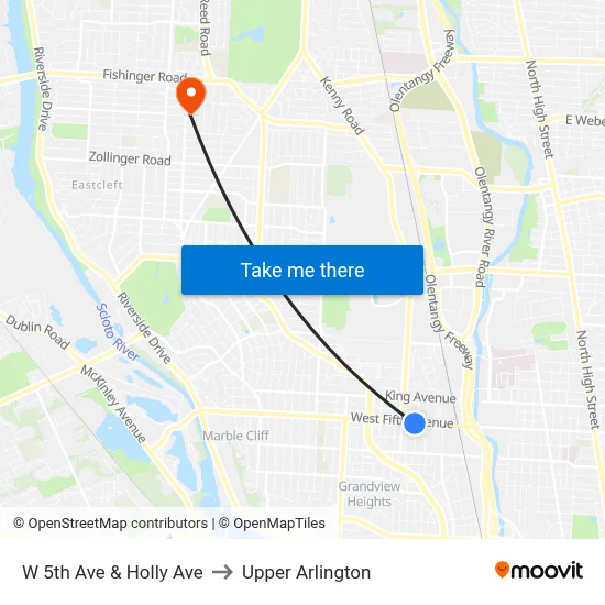 W 5th Ave & Holly Ave to Upper Arlington map