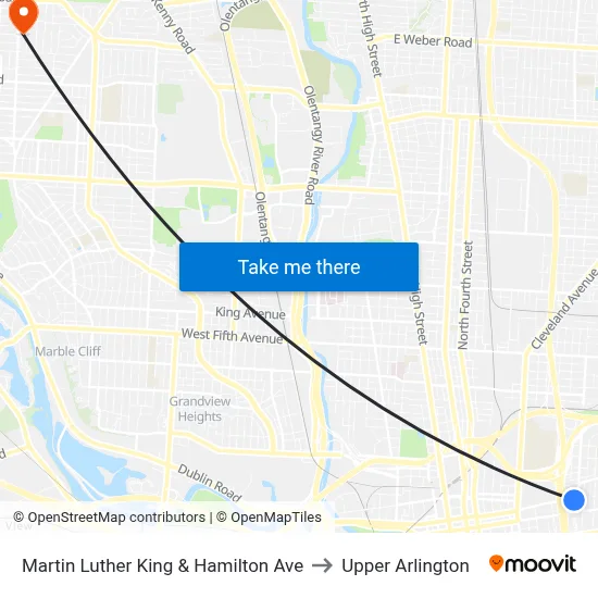 Martin Luther King & Hamilton Ave to Upper Arlington map