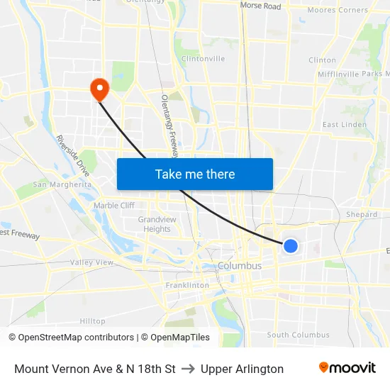 Mount Vernon Ave & N 18th St to Upper Arlington map