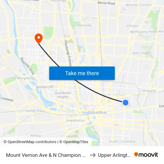 Mount Vernon Ave & N Champion Ave to Upper Arlington map