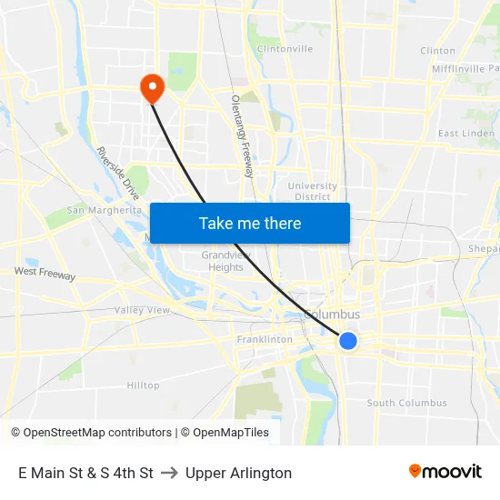 E Main St & S 4th St to Upper Arlington map