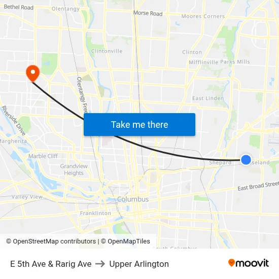 E 5th Ave & Rarig Ave to Upper Arlington map