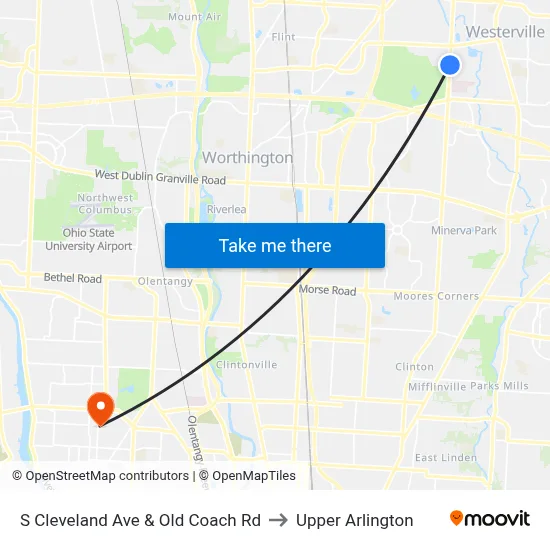 S Cleveland Ave & Old Coach Rd to Upper Arlington map