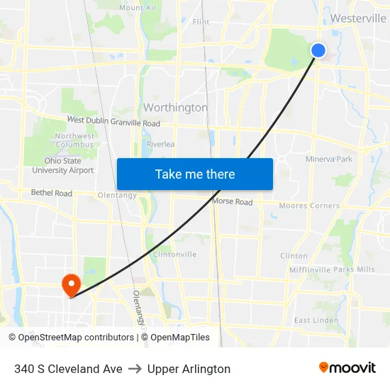 340 S Cleveland Ave to Upper Arlington map