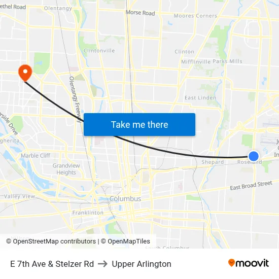 E 7th Ave & Stelzer Rd to Upper Arlington map