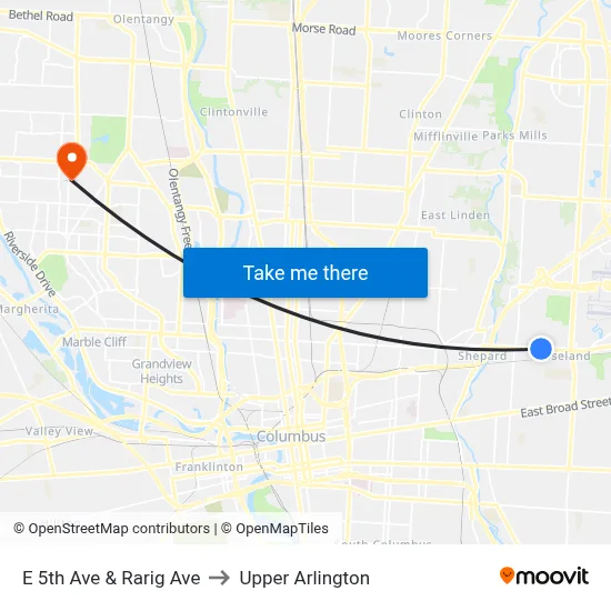 E 5th Ave & Rarig Ave to Upper Arlington map