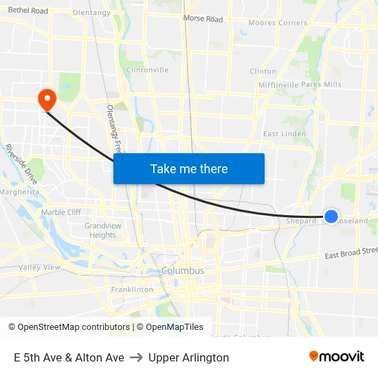 E 5th Ave & Alton Ave to Upper Arlington map
