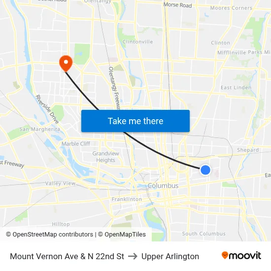 Mount Vernon Ave & N 22nd St to Upper Arlington map