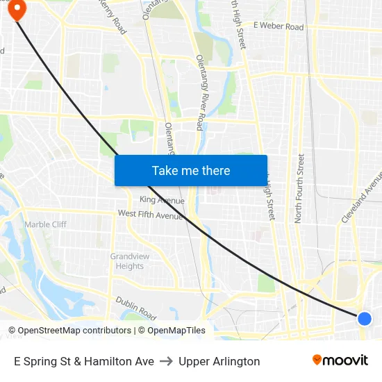E Spring St & Hamilton Ave to Upper Arlington map