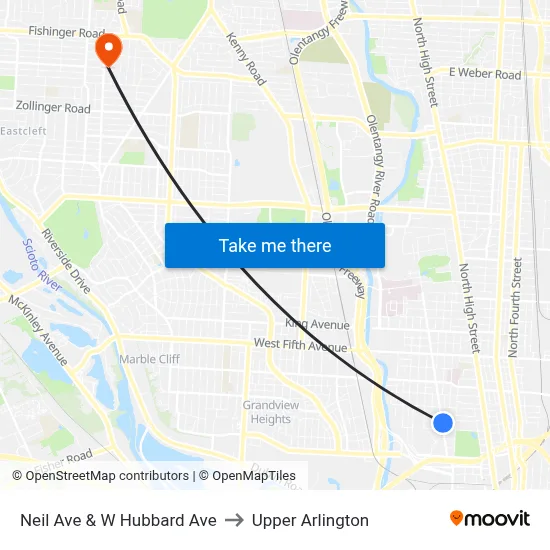 Neil Ave & W Hubbard Ave to Upper Arlington map