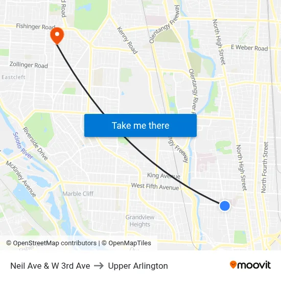 Neil Ave & W 3rd Ave to Upper Arlington map