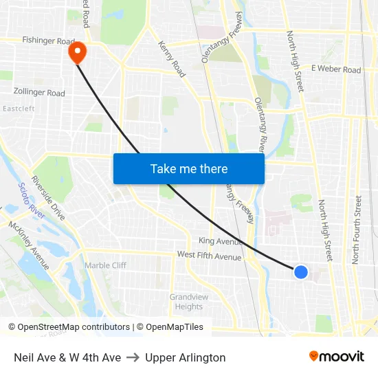 Neil Ave & W 4th Ave to Upper Arlington map