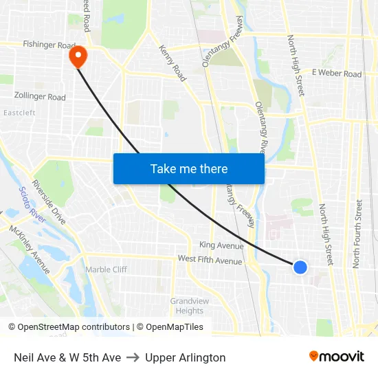 Neil Ave & W 5th Ave to Upper Arlington map
