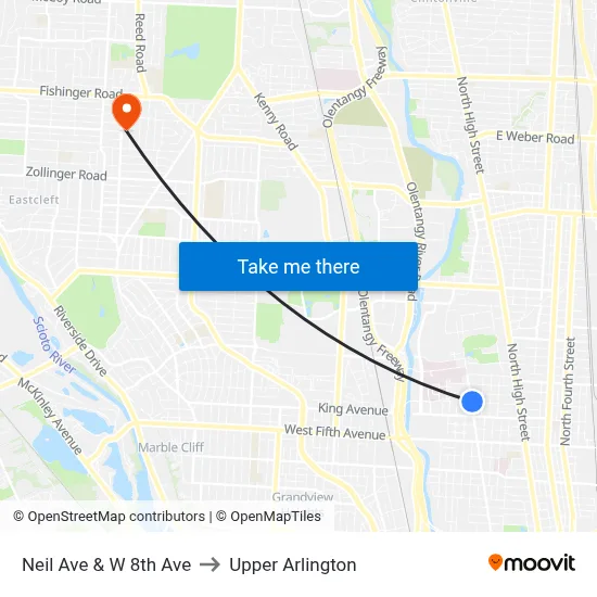 Neil Ave & W 8th Ave to Upper Arlington map