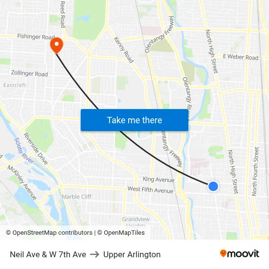 Neil Ave & W 7th Ave to Upper Arlington map