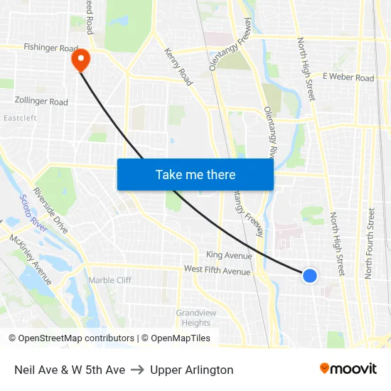 Neil Ave & W 5th Ave to Upper Arlington map