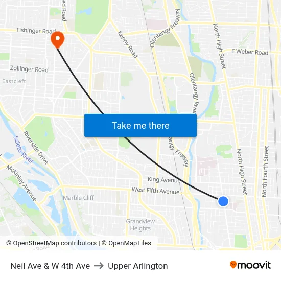 Neil Ave & W 4th Ave to Upper Arlington map