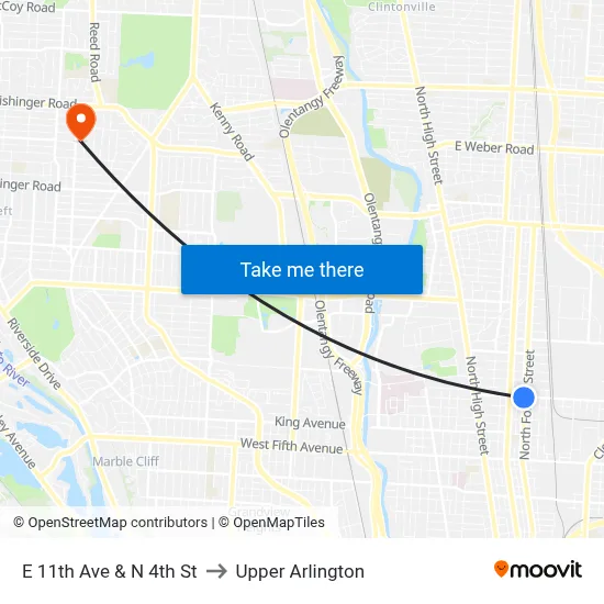 E 11th Ave & N 4th St to Upper Arlington map