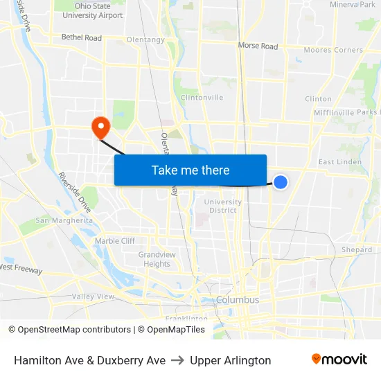 Hamilton Ave & Duxberry Ave to Upper Arlington map