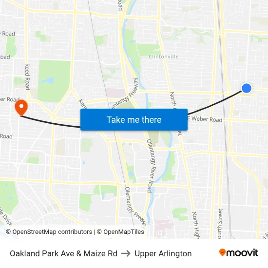 Oakland Park Ave & Maize Rd to Upper Arlington map
