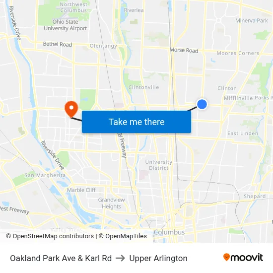 Oakland Park Ave & Karl Rd to Upper Arlington map