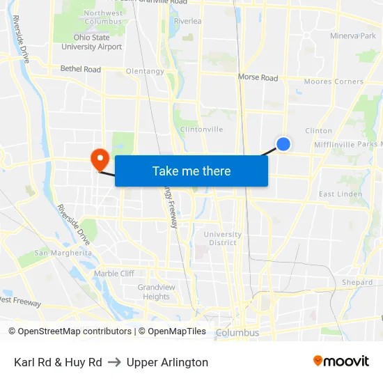 Karl Rd & Huy Rd to Upper Arlington map