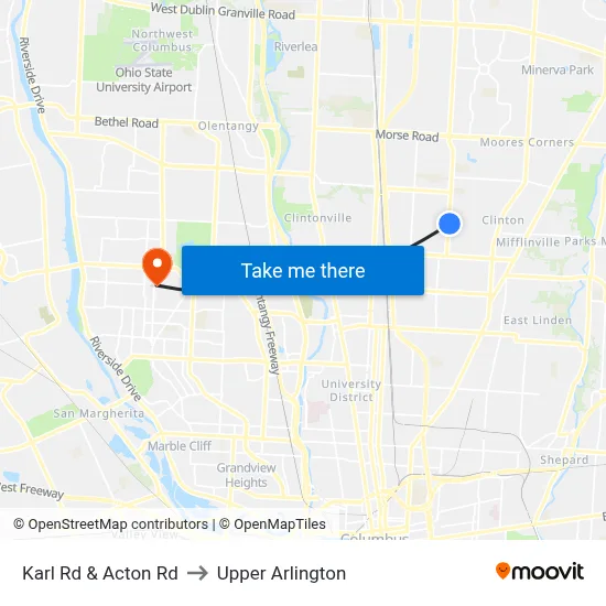 Karl Rd & Acton Rd to Upper Arlington map