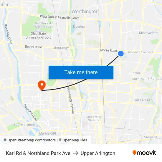 Karl Rd & Northland Park Ave to Upper Arlington map