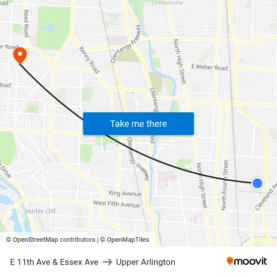 E 11th Ave & Essex Ave to Upper Arlington map