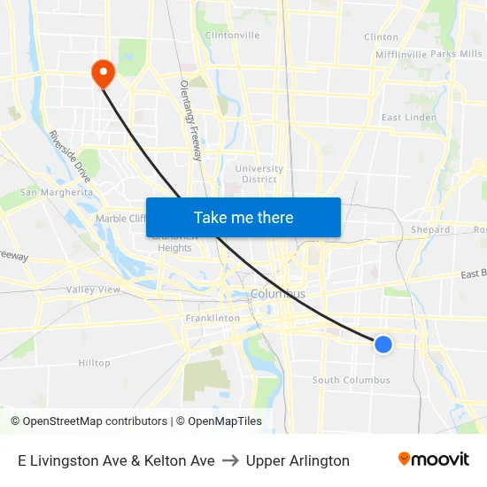 E Livingston Ave & Kelton Ave to Upper Arlington map