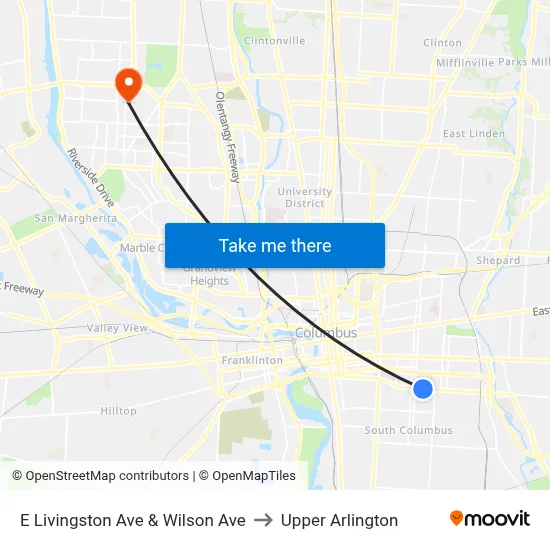 E Livingston Ave & Wilson Ave to Upper Arlington map