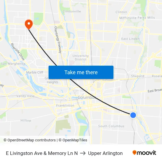 E Livingston Ave & Memory Ln N to Upper Arlington map
