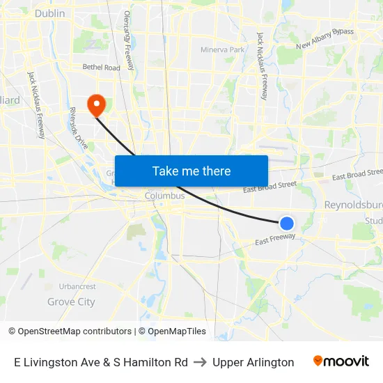 E Livingston Ave & S Hamilton Rd to Upper Arlington map