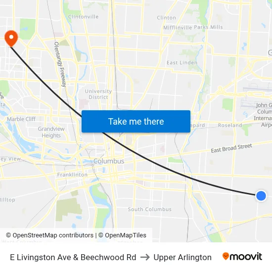 E Livingston Ave & Beechwood Rd to Upper Arlington map